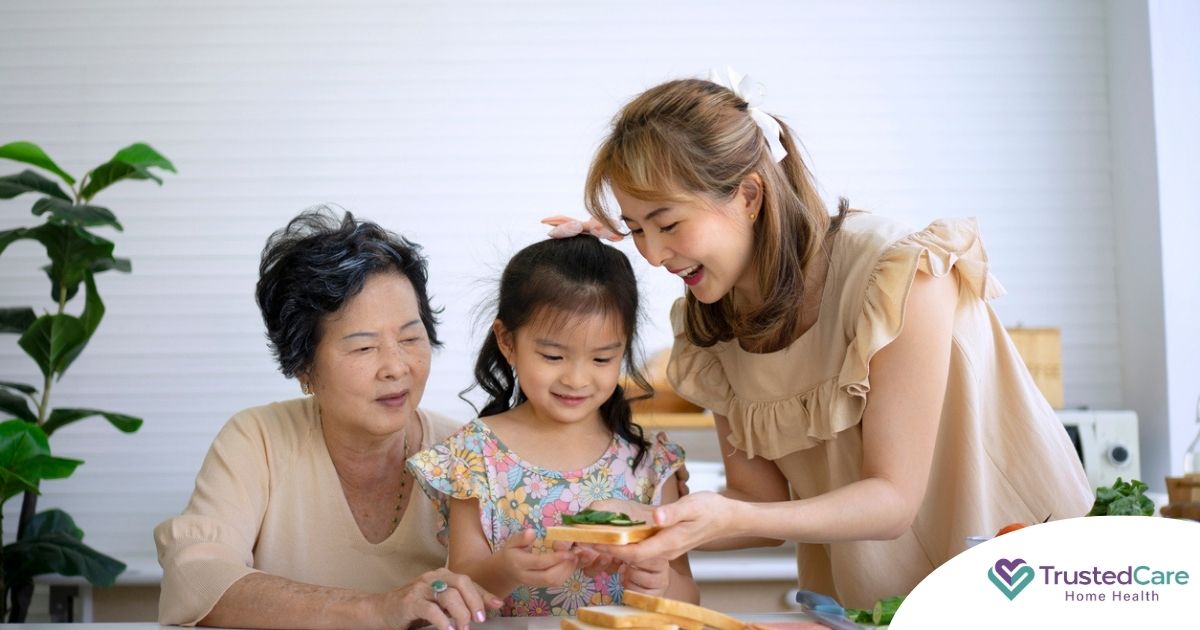 A sandwich generation caregiver in action.